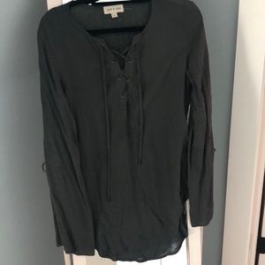 Cloth & Stone Amry Green Bell Sleeve Top